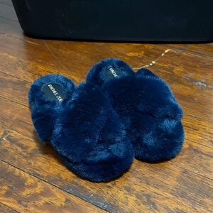 Rachel Zoe Navy Plush Slippers